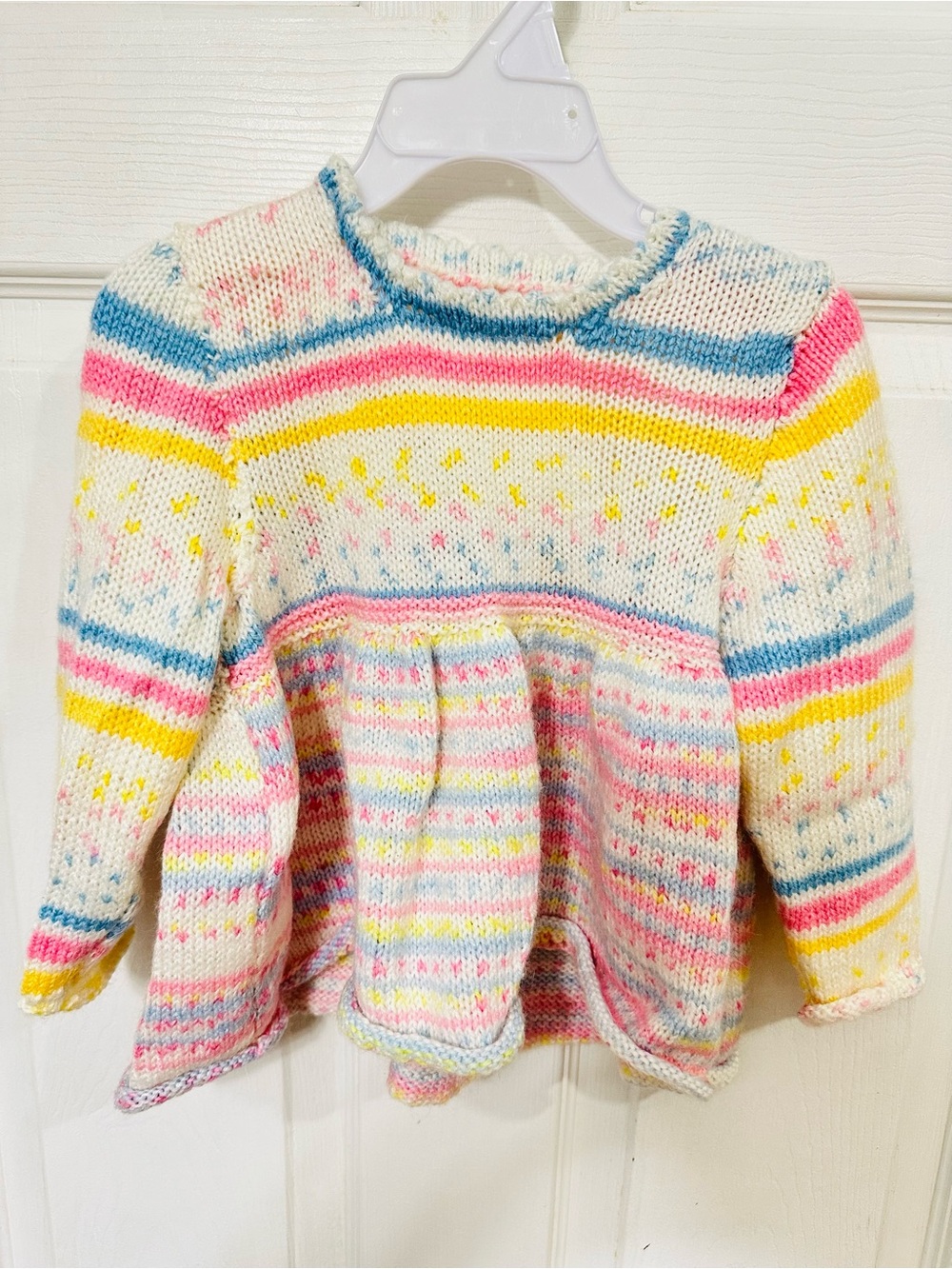 Multi-Color Striped Knit Baby Sweater - Pastel Pink, Yellow & Blue